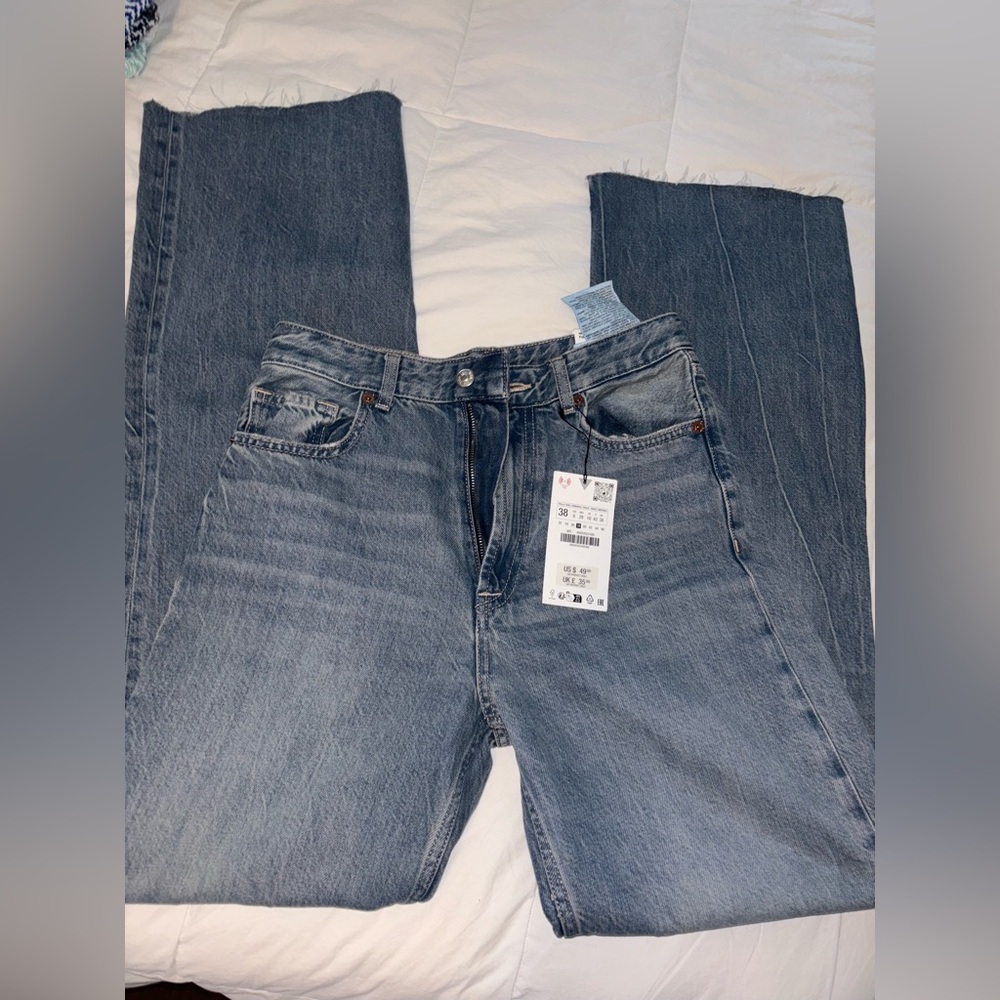 zara high rise wide leg blue denim jeans